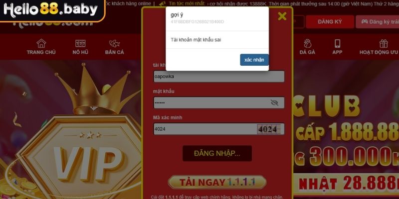 Nhấn nút khôi phục mật khẩu