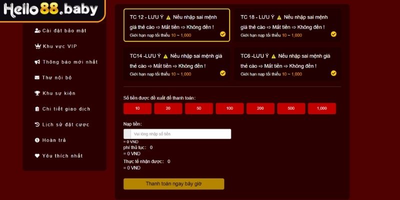 Sử dụng thẻ cào nạp tiền